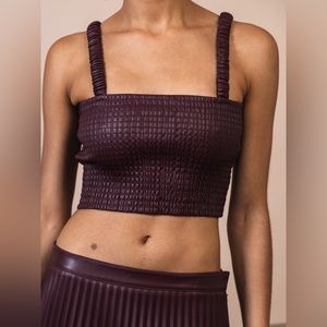 PROENZA SCHOULER Faux Leather Top Smocked in Pilot NEW